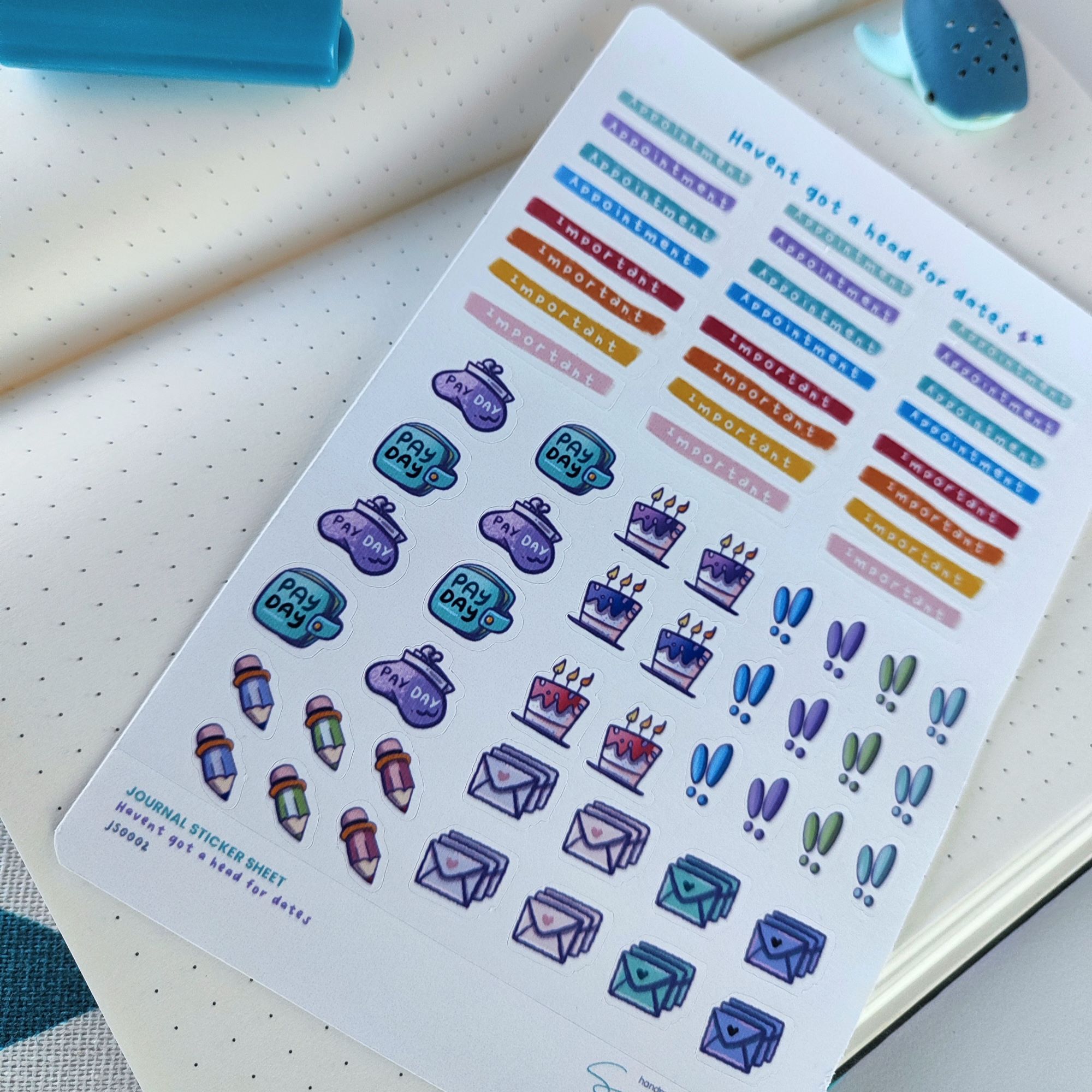 I haven't got a head for dates journal sticker sheet