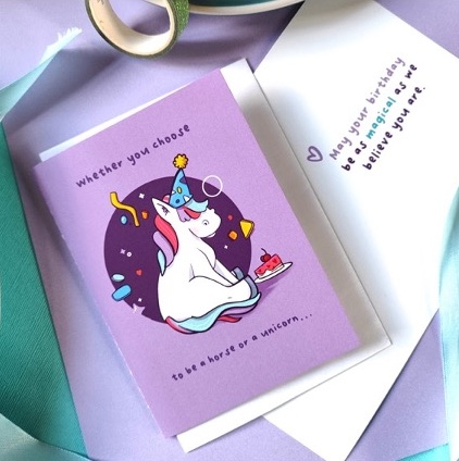Whether you choose to be a unicorn, blank greetings card created by Smiley1starrs and locally printed with envelope