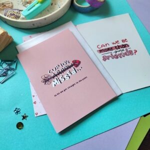 Cupids arrow missed card, valentines joke blank greetings card created by Smiley1starrs and locally printed with envelope