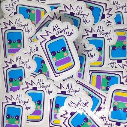 Novelty sticker - All charged up, weatherproof vinyl perfect for water bottles, laptop customisation and more