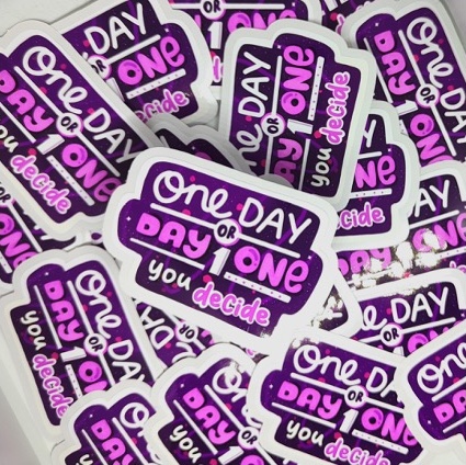 Novelty Die cut vinyl in white or clear sticker with cute quote One day or day one, you decide. Perfect for laptops, water bottle customisation and more.
