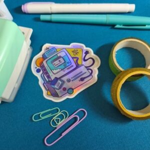 Box PC and dial up novelty sticker, where your modem used to make music and your windows software had clouds and sounded like a fan when starting. Nineties nostalgia sticker, weatherproof, holographic vinyl sealed with liquid lamination, perfect for laptop, waterbottle or other customisations.