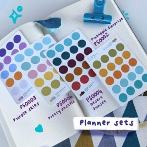 Planner palette dots, four colour sets to choose from, a7, perfect for journals, scrapbooking or planning, themes include - pineapple surprise, purple skies, desert sun and pretty pastels handmade in south africa by Smiley1starrs