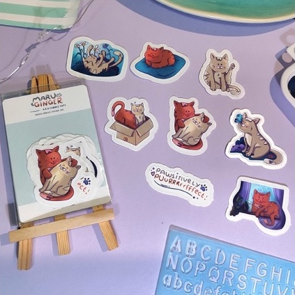 Cuddle cat sticker set - 8 stickers in assorted sizes perfect for journals and planners, cute cat designs, easy peel and stick